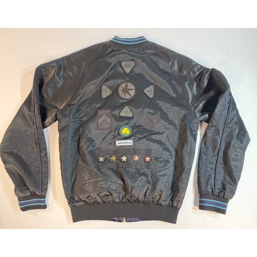 Diesel Reversible Satin Bomber Jacket Black Navy Blue Patches Stars Mens Small